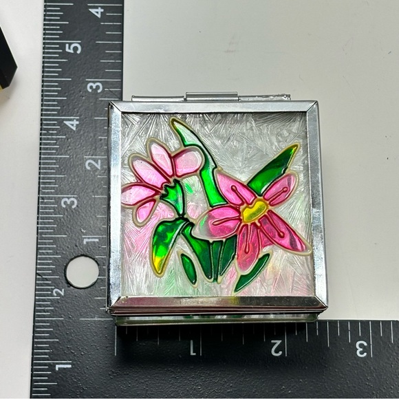 Stained Glass Pink Flower Jewelry Trinket Vanity Box Mirrored Bottom - Picture 11 of 11